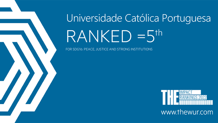 Católica no TOP 5 mundial no objetivo para a promoção da “Paz, Justiça e Instituições Eficazes” no THE Impact Rankings